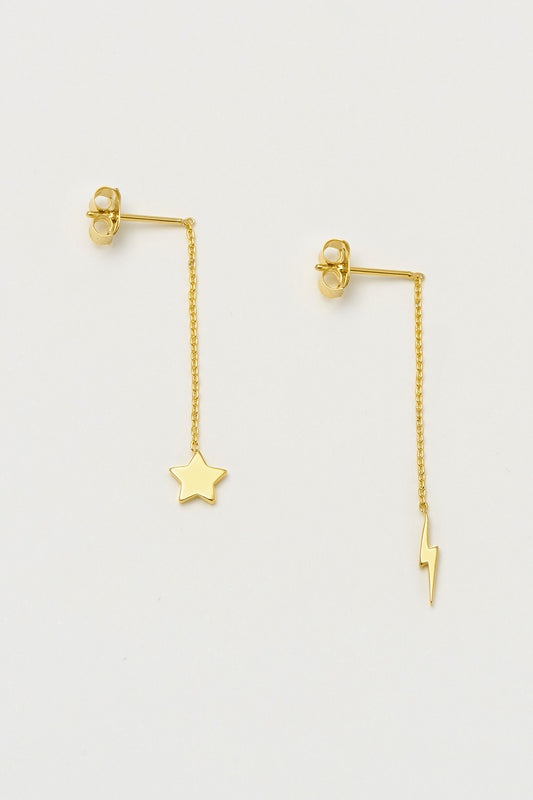 Star and Lightning Bolt Chain Drop Earrings