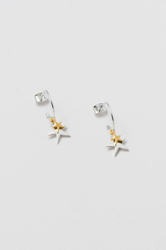 Double Star Drop Hoop Earrings