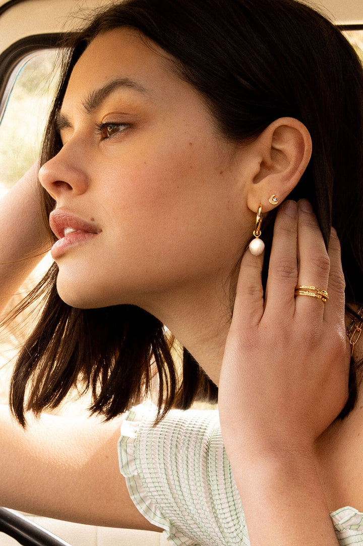 Baroque Pearl Drop Hoop Earrings
