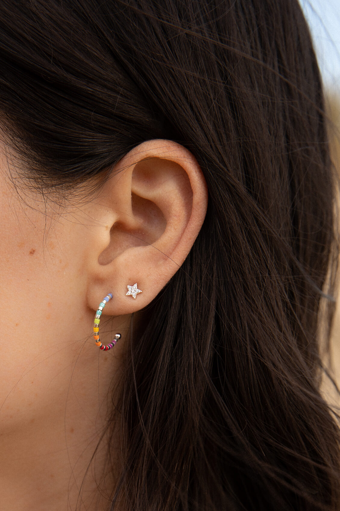 Rainbow Beaded Hoop Earrings